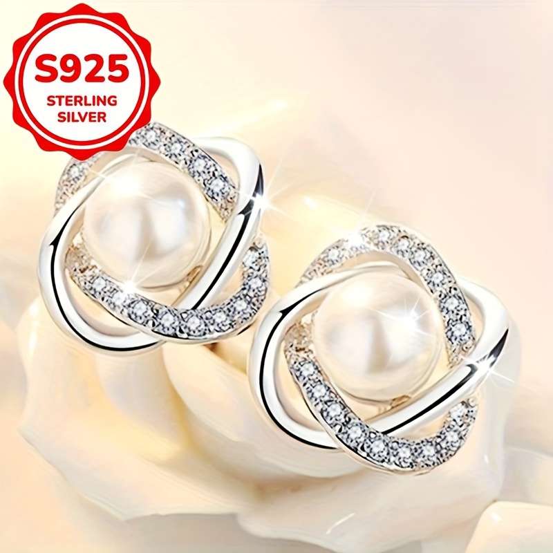 Women's S925 Silver Stud Earrings with Imitation Pearls — Everyday Elegance
